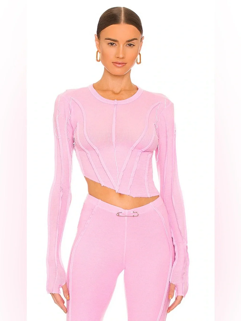 Sami Miro Vintage Pink Asymmetrical Top + Pants Set - Picture 2 of 6